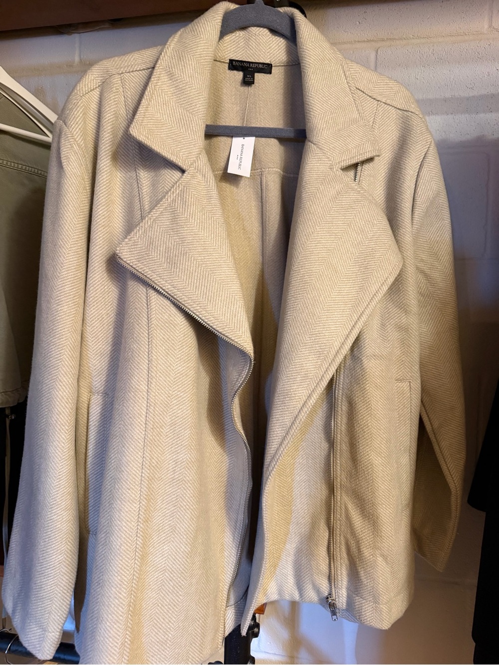 Banana Republic Cream Herringbone Open-Front Blazer